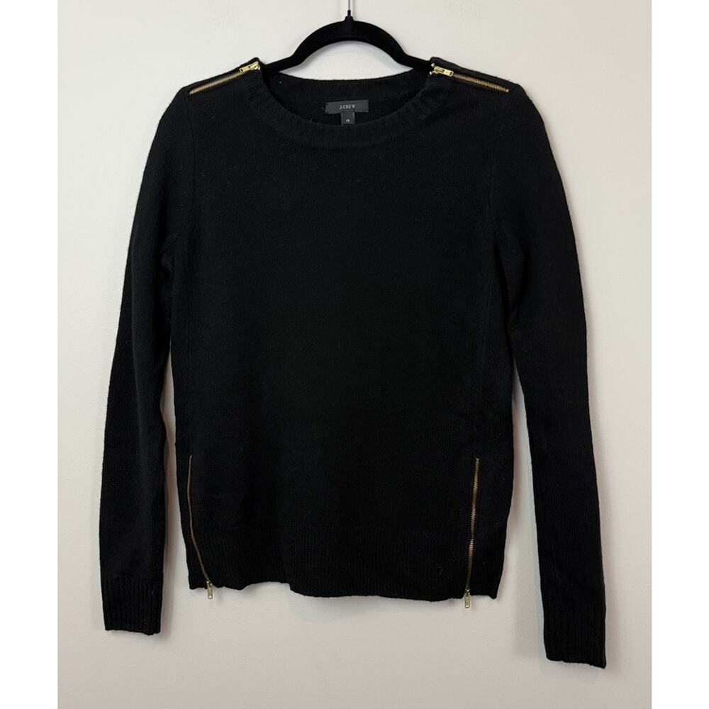 J. Crew 100% Wool Black With Gold Zipper Shoulder Detail Sweater Women’s XS